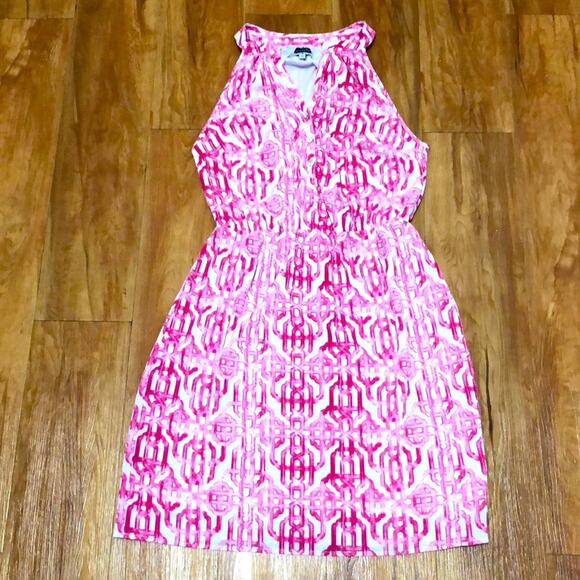Mud Pie Pink and White Intricate Pattern Sleeveless Dress Size Small - Picture 2 of 10